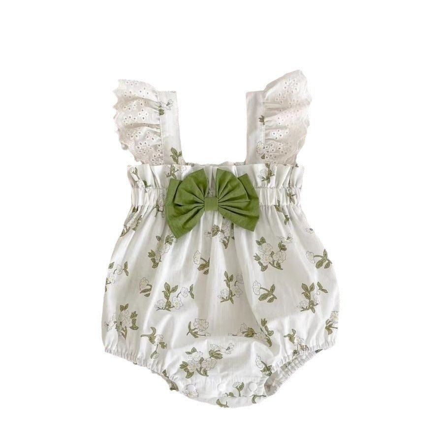 2-Piece Garden Floral Baby Romper Set with Matching Hat