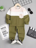 Boys Colorblock Sweatshirt & Jogger Set – Olive Green