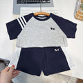 Boys Navy & Grey Stripe-Sleeve Raglan Tee & Shorts 2-Piece Set