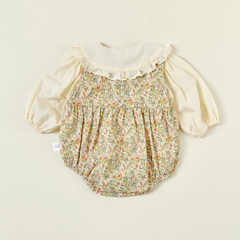 Baby Girls Floral Romper & Bird Embroidery Blouse Set