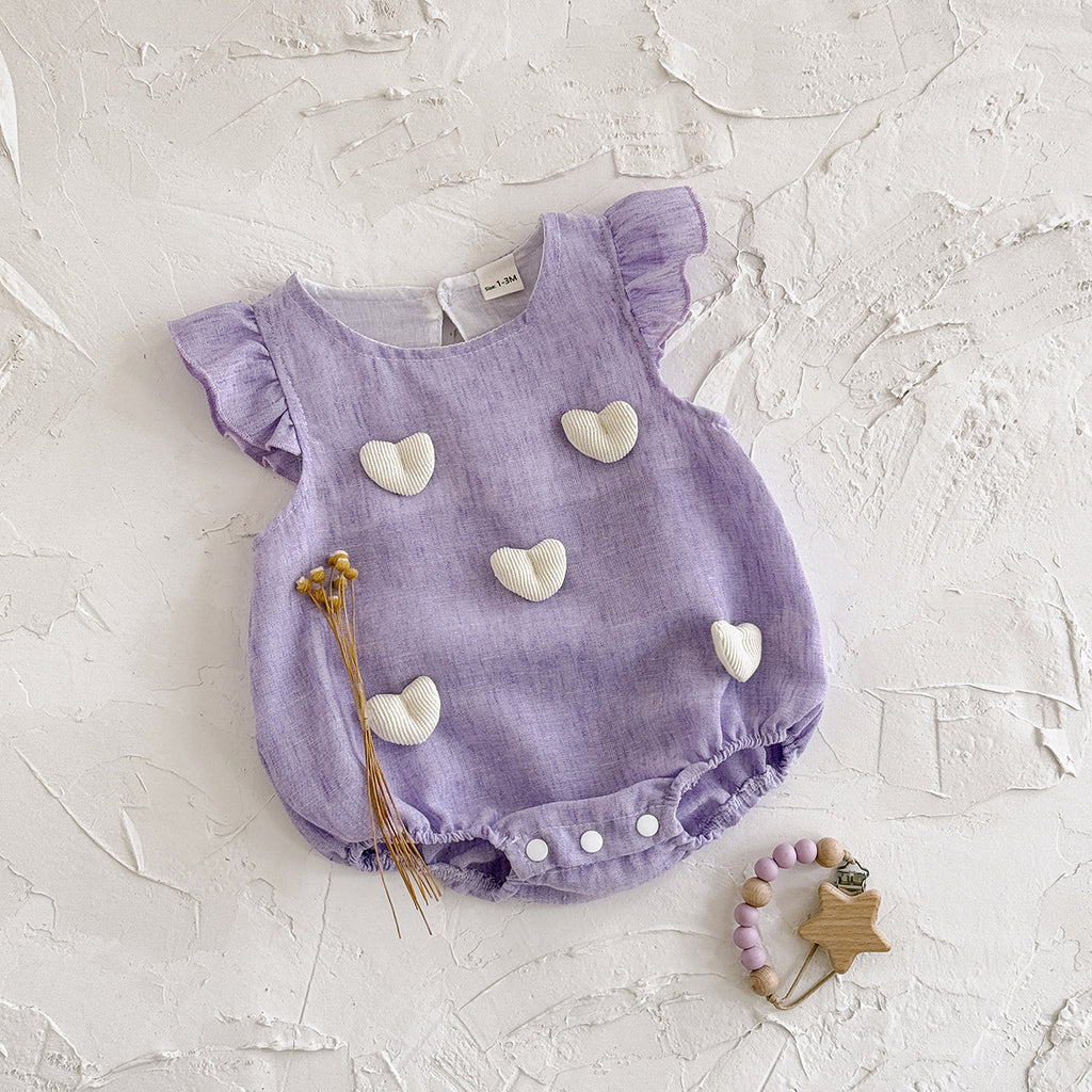 Baby Girls Flutter-Sleeve Romper with 3D Appliqués
