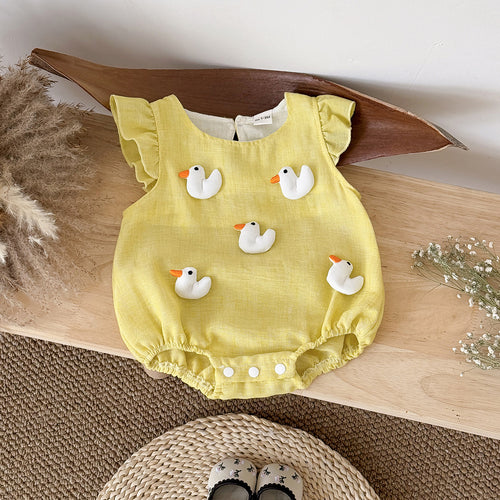 Baby Girls Flutter-Sleeve Romper with 3D Appliqués