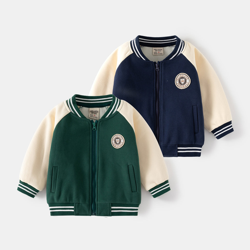 Boys Collegiate Colorblock Varsity Jacket – Green or Navy
