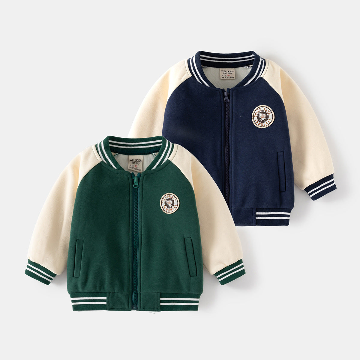 Boys Collegiate Colorblock Varsity Jacket – Green or Navy