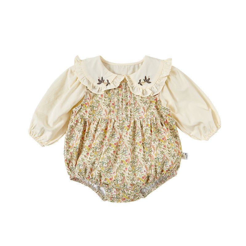 Baby Girls Floral Romper & Bird Embroidery Blouse Set