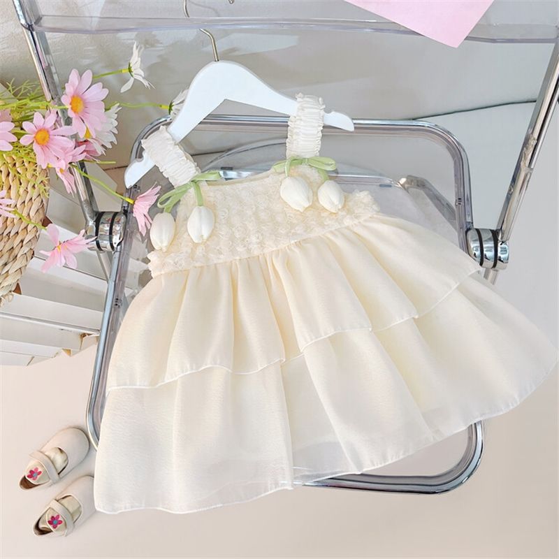 Baby Girls Ivory 3D Floral Tulle Princess Dress