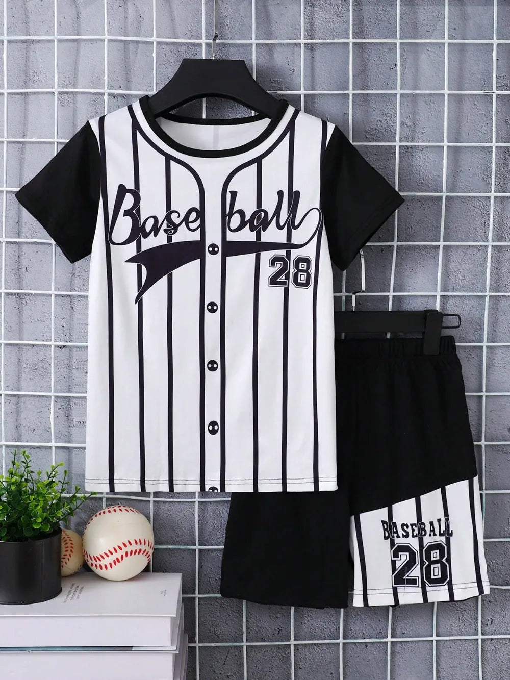 Boys Pinstripe Baseball Jersey & Shorts Set – Game Day 2-Piece