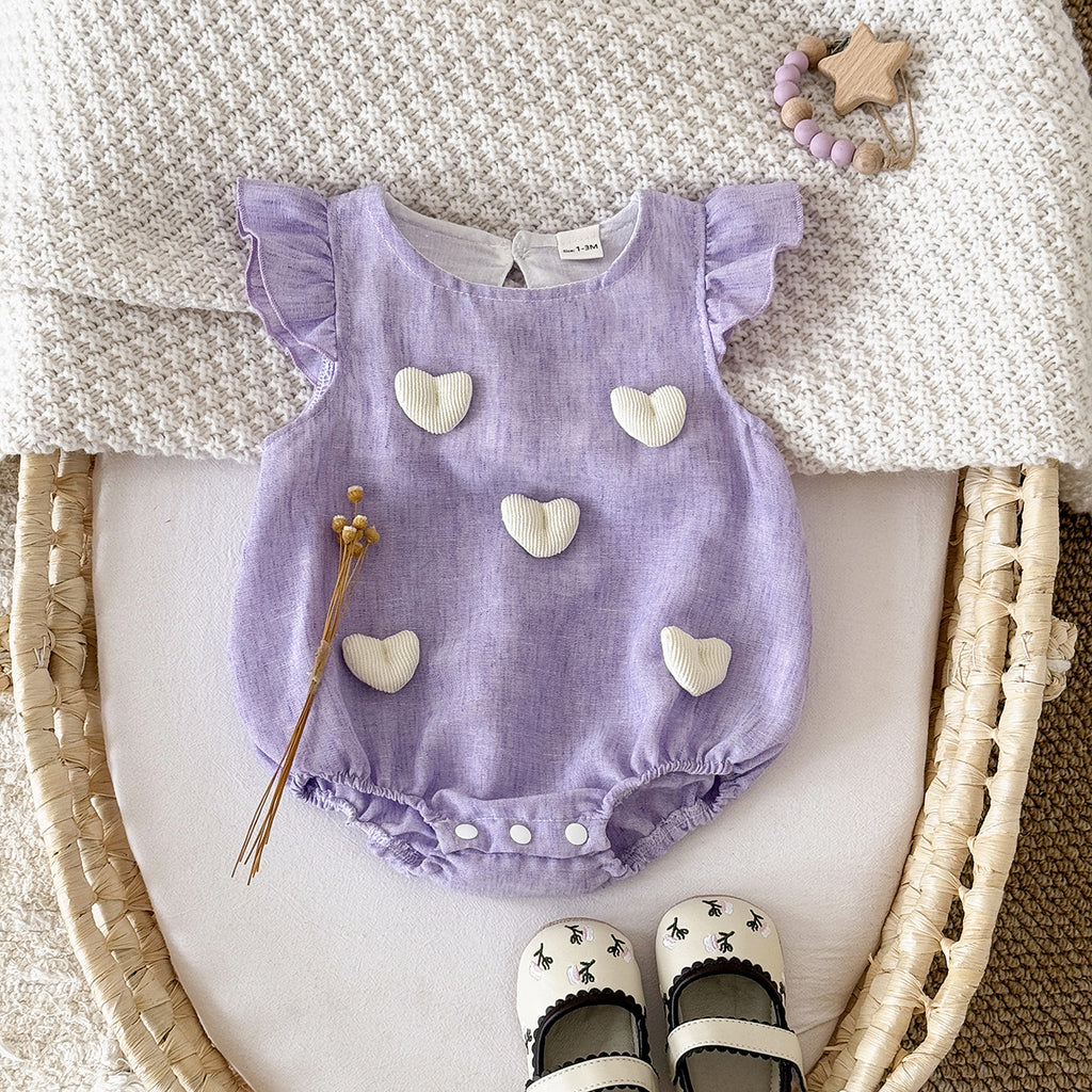 Baby Girls Flutter-Sleeve Romper with 3D Appliqués