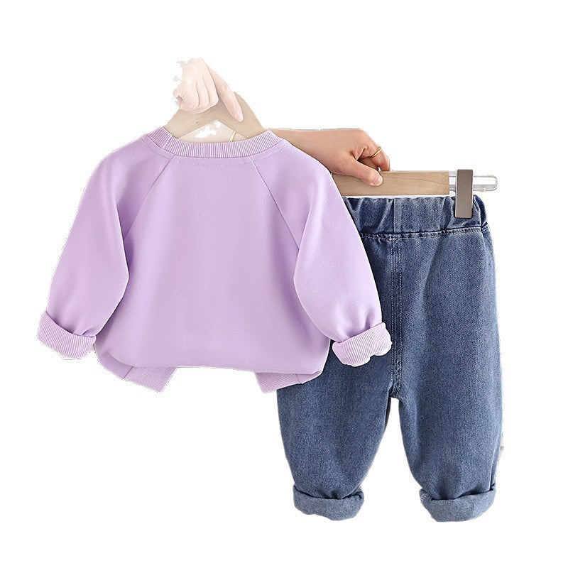 Cozy Bear Print Pullover & Jeans Set – Toddler & Kids