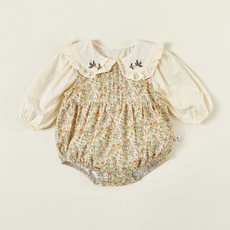 Baby Girls Floral Romper & Bird Embroidery Blouse Set