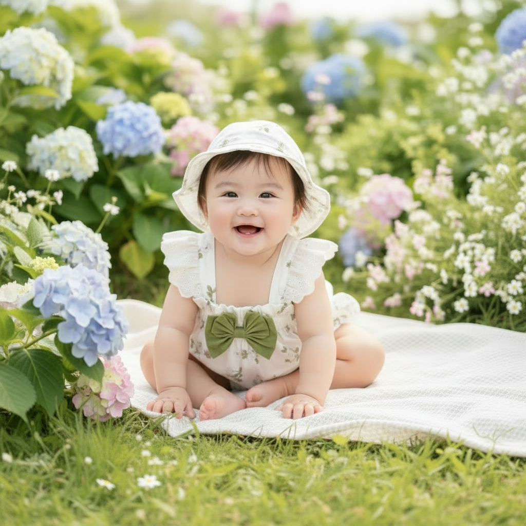 2-Piece Garden Floral Baby Romper Set with Matching Hat