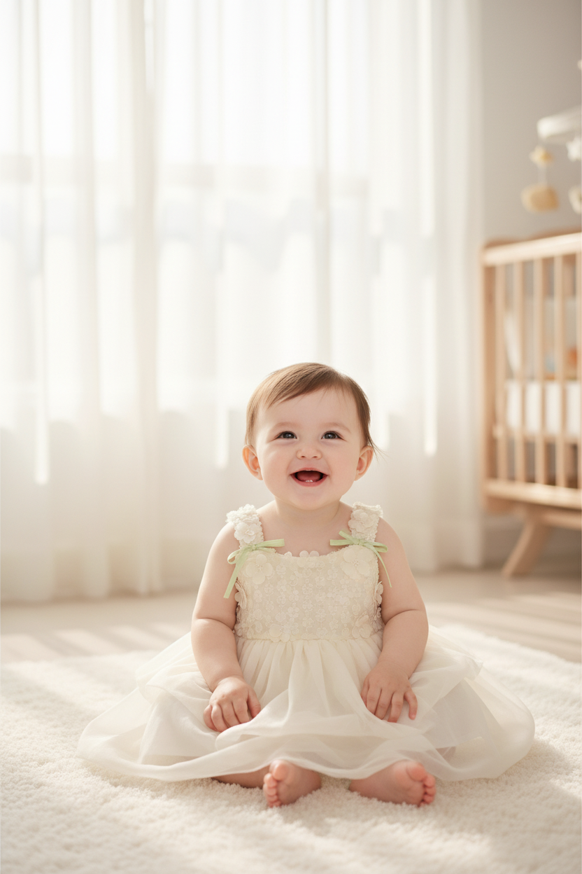 Baby Girls Ivory 3D Floral Tulle Princess Dress