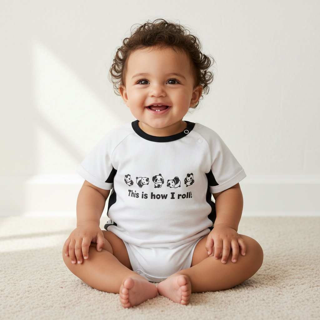 Baby Panda 'This Is How I Roll' Romper