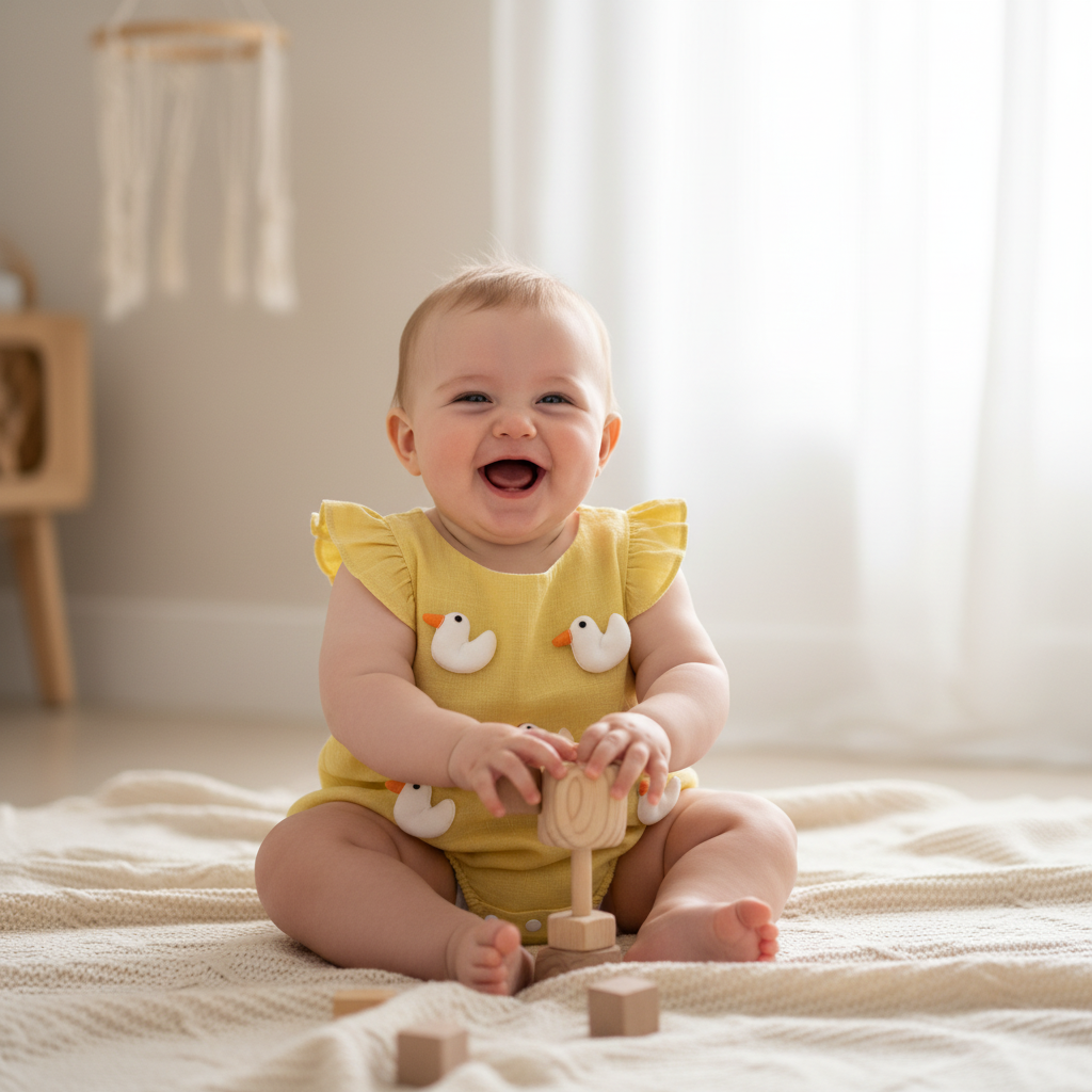 Baby Girls Flutter-Sleeve Romper with 3D Appliqués