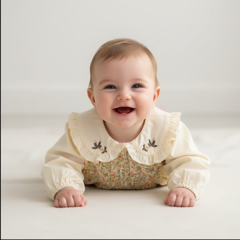 Baby Girls Floral Romper & Bird Embroidery Blouse Set