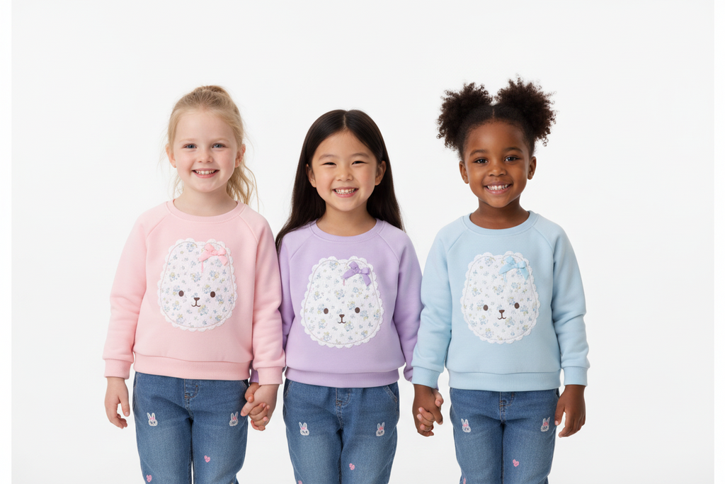 Cozy Bear Print Pullover & Jeans Set – Toddler & Kids